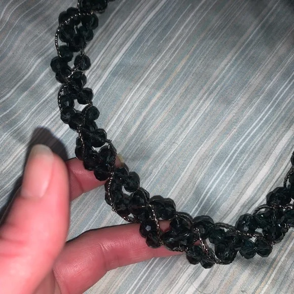 Smokey blue grey beaded chunky decorative statement necklace - Picture 5 of 8